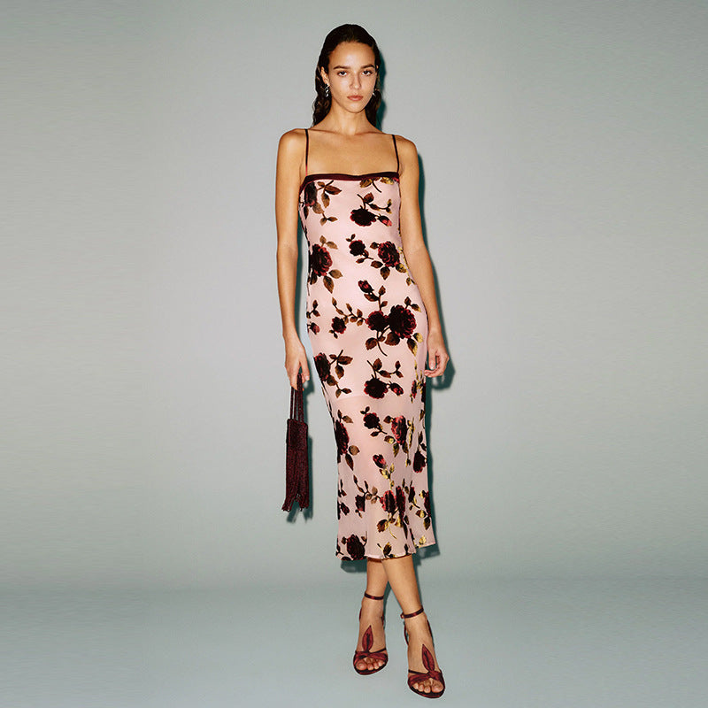 Summer Floral Sling Sexy Slit Long Dress Women Elegant Bodycon Festival Party Dress