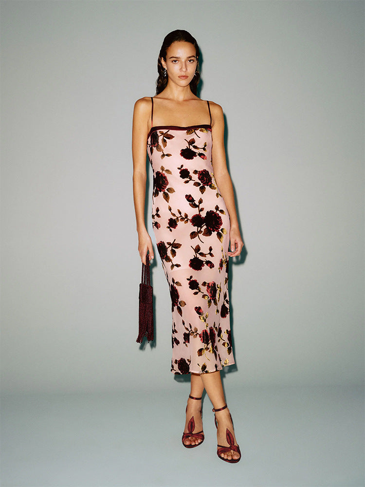 Summer Floral Sling Sexy Slit Long Dress Women Elegant Bodycon Festival Party Dress