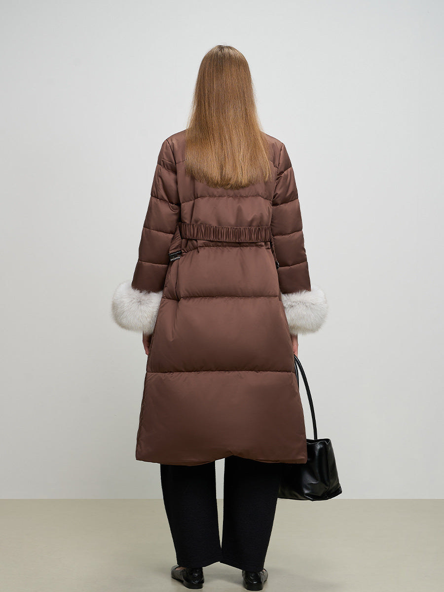 Fox Fur Collar White Goose Down Coat New Autumn Winter Clothes Women Long Thick Warm Real Fur Fluffy Puffer Jacket