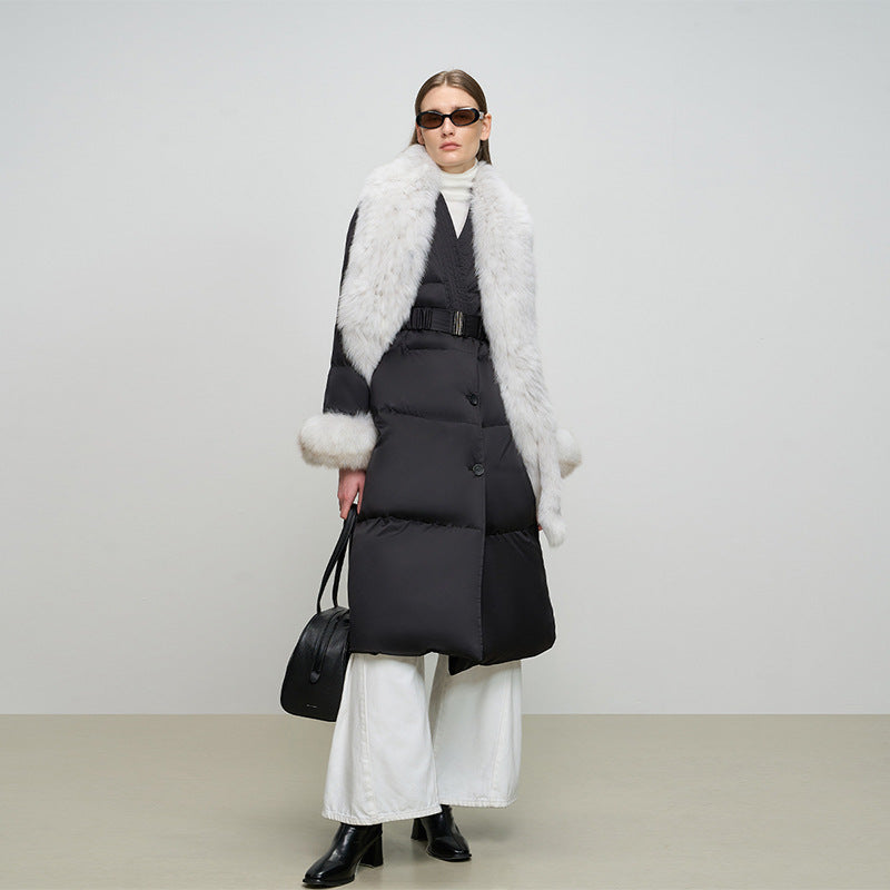 Fox Fur Collar White Goose Down Coat New Autumn Winter Clothes Women Long Thick Warm Real Fur Fluffy Puffer Jacket