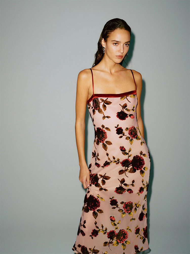 Summer Floral Sling Sexy Slit Long Dress Women Elegant Bodycon Festival Party Dress