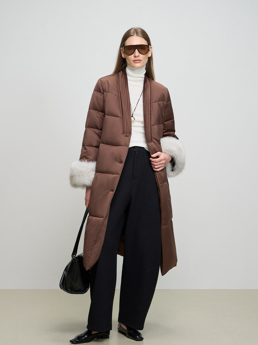 Fox Fur Collar White Goose Down Coat New Autumn Winter Clothes Women Long Thick Warm Real Fur Fluffy Puffer Jacket