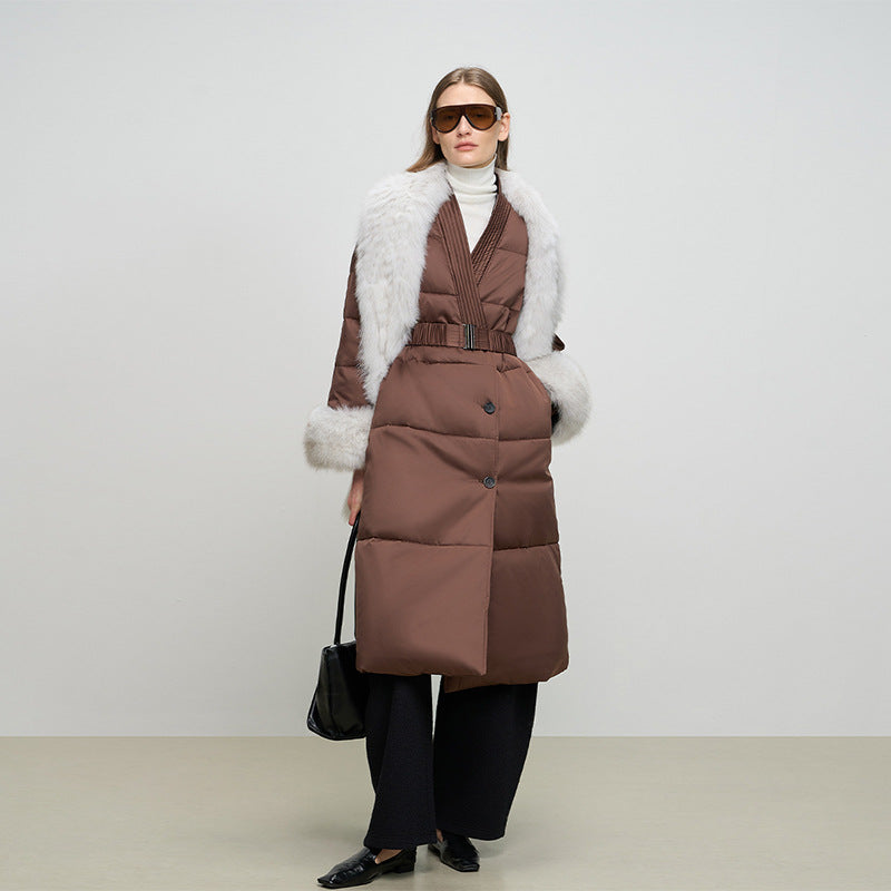 Fox Fur Collar White Goose Down Coat New Autumn Winter Clothes Women Long Thick Warm Real Fur Fluffy Puffer Jacket